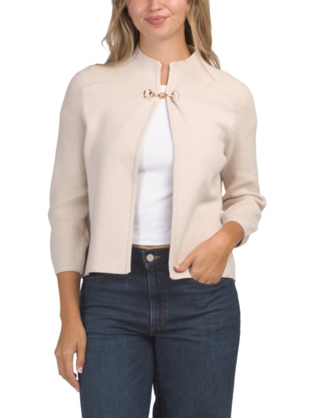 SIONI Raglan Sleeve Sweater With Clasp Closure